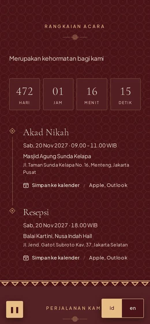 Rangkaian acara pada undangan bertema Pusaka